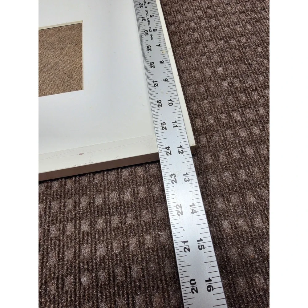 White Wood Picture Frame with White Mat and Burlap Backing 12.5x16.5